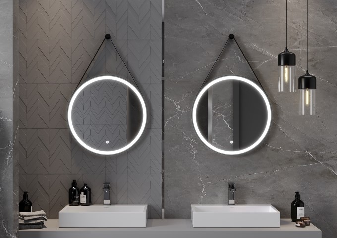 Okrogla kopalnica v črnem okvirju