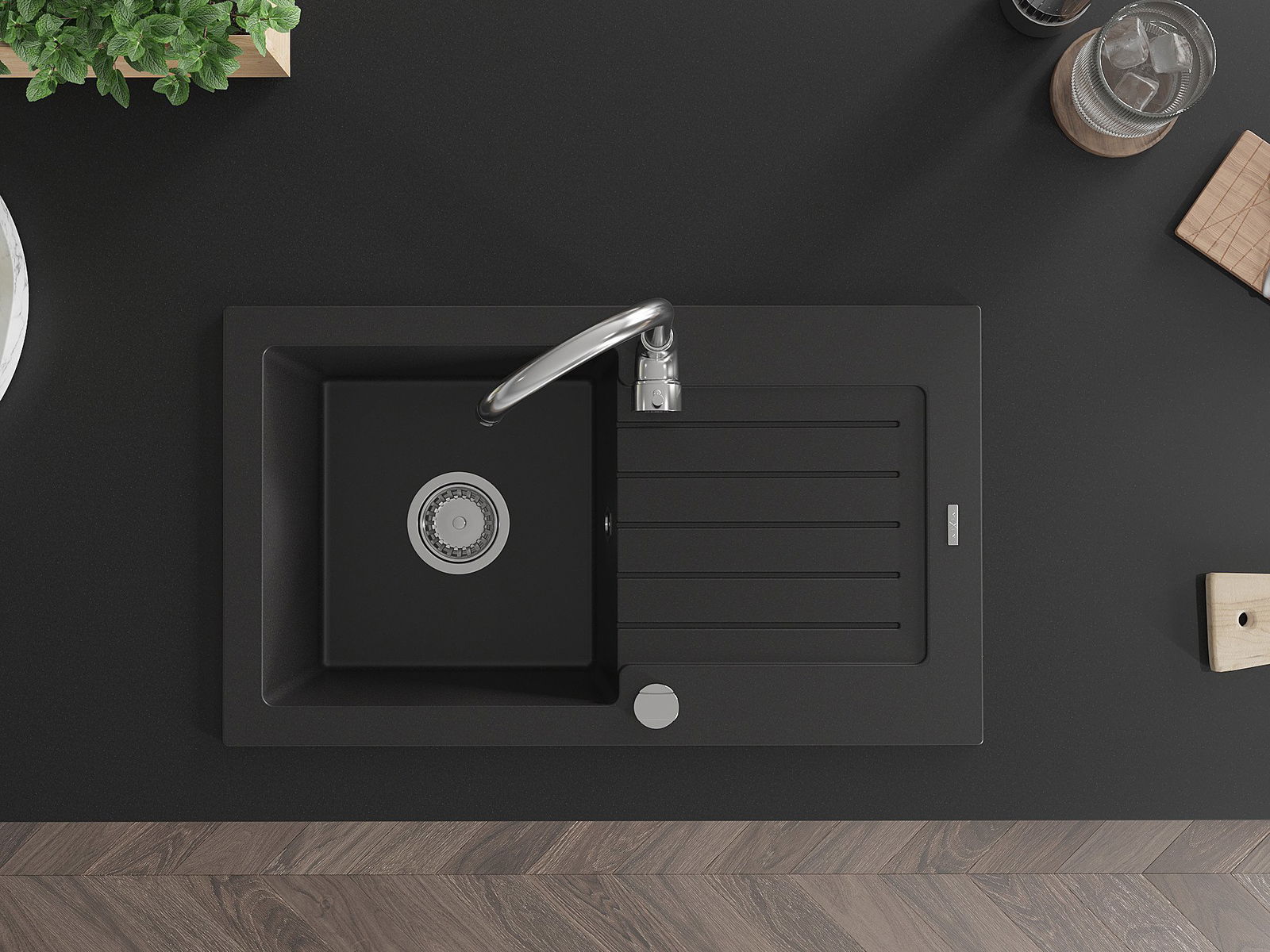 Jednkomorowy zlewozmywak z ociekaczem