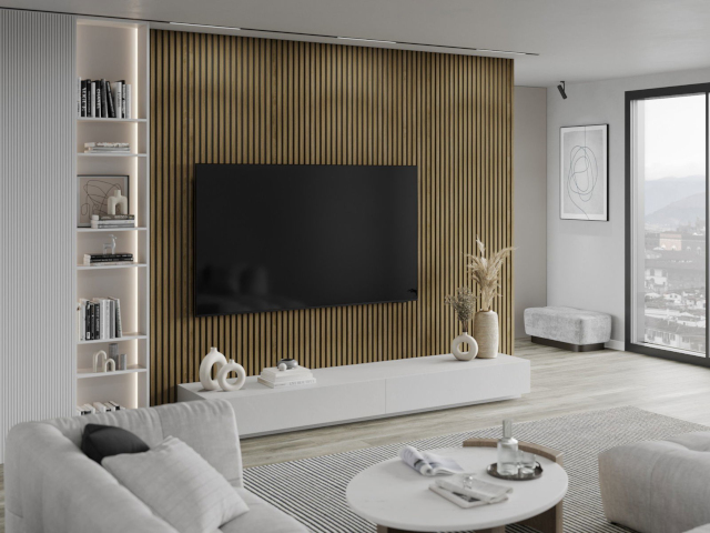 naravni hrastovi lameli v dnevni sobi