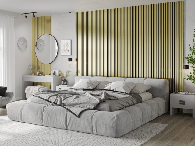 Stenske zlate lamele v spalnici