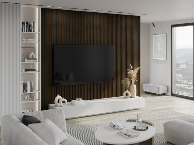 Stenske lamele wenge v dnevni sobi