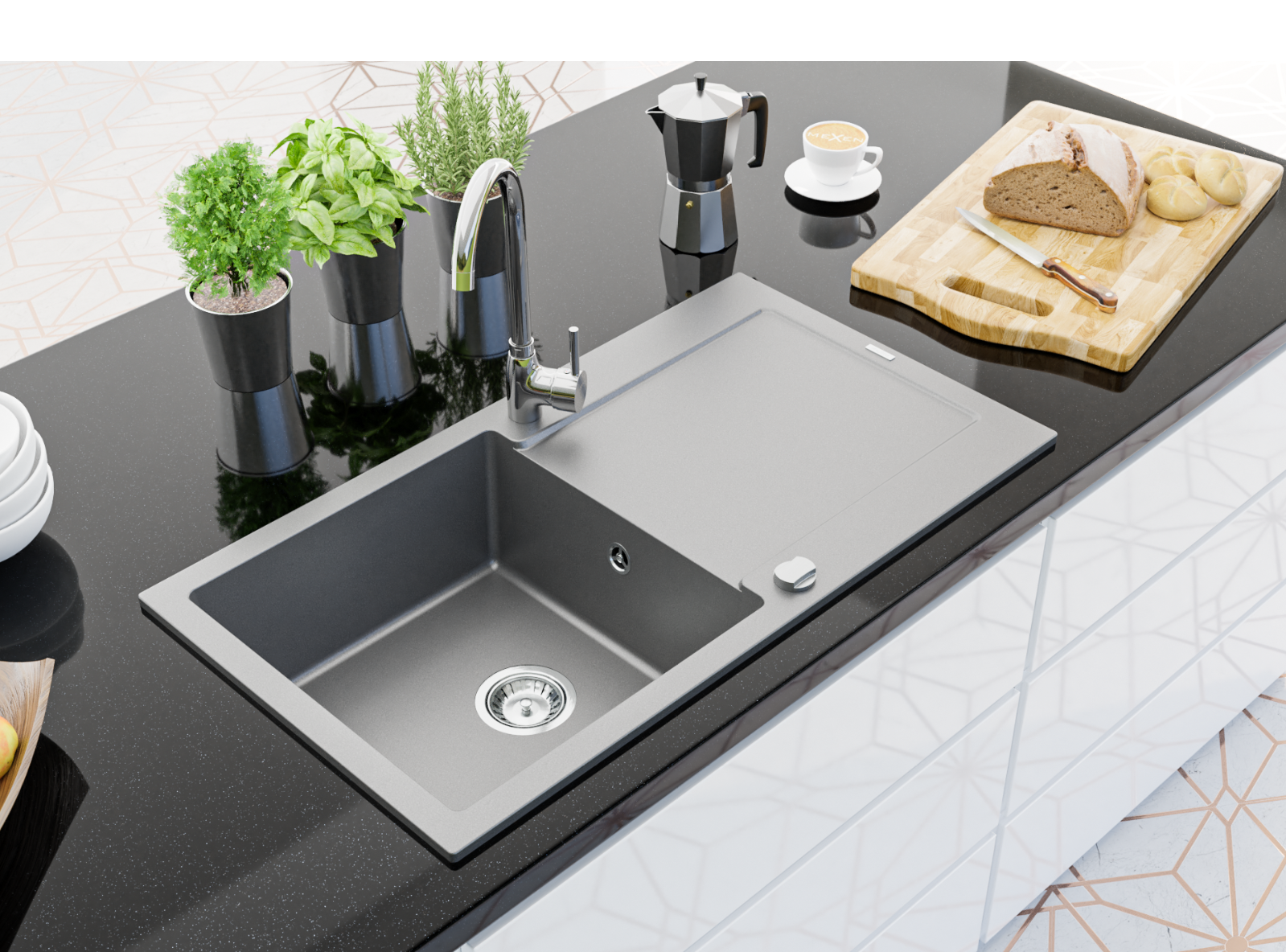 Granitni umivalniki z armaturo vgradni v pult