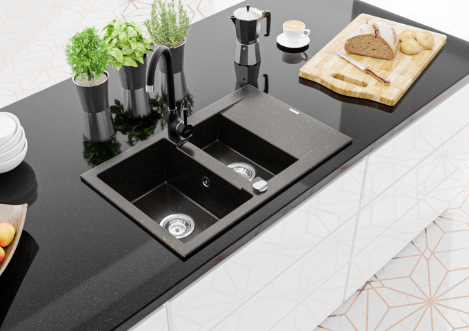 Granitna pomivalna korita s črno pipo