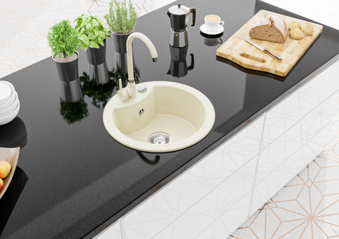 Granitni pomivalniki s pipo okrogli