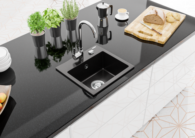 Granitna pomivalna korita z armaturo in sifonom enojna