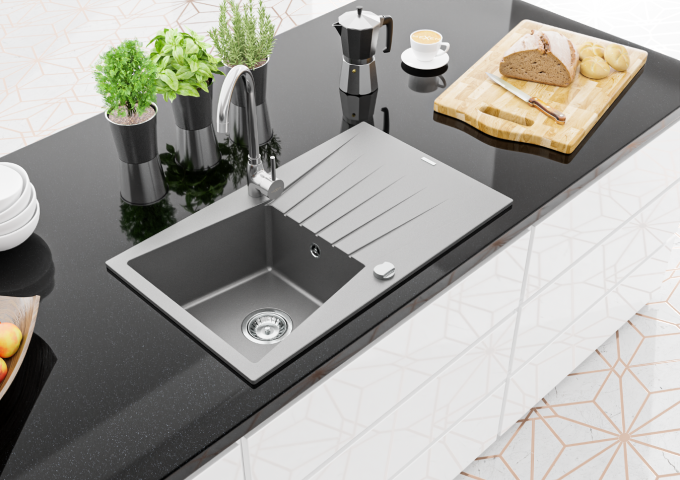 Granitna pomivalna korita z armaturo in sifonom enojna