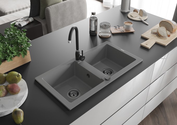 Granitna korita z dvema komorama siva