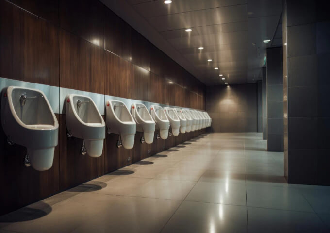 Beli pisoarji v javni kopalnici