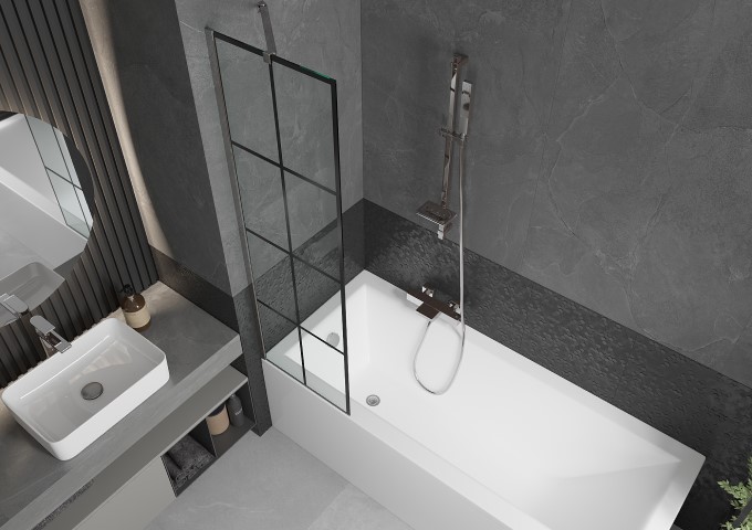 Zložljiva črna kopalniška pregrada