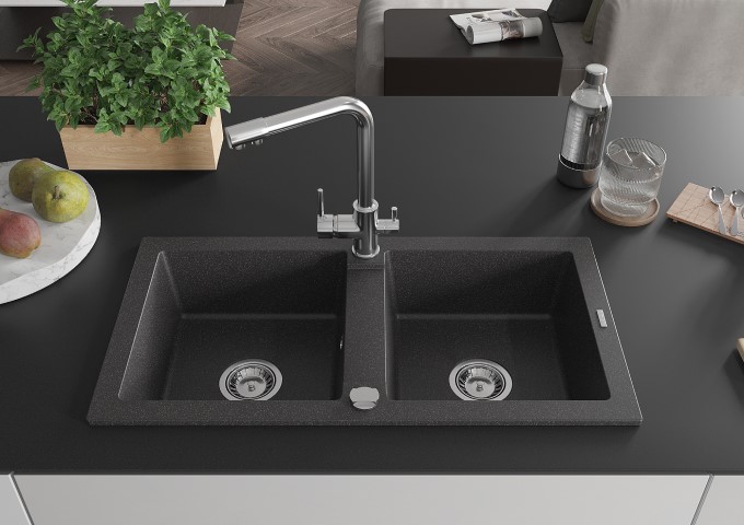 Granitna pomivalna korita s črno piko baterijo