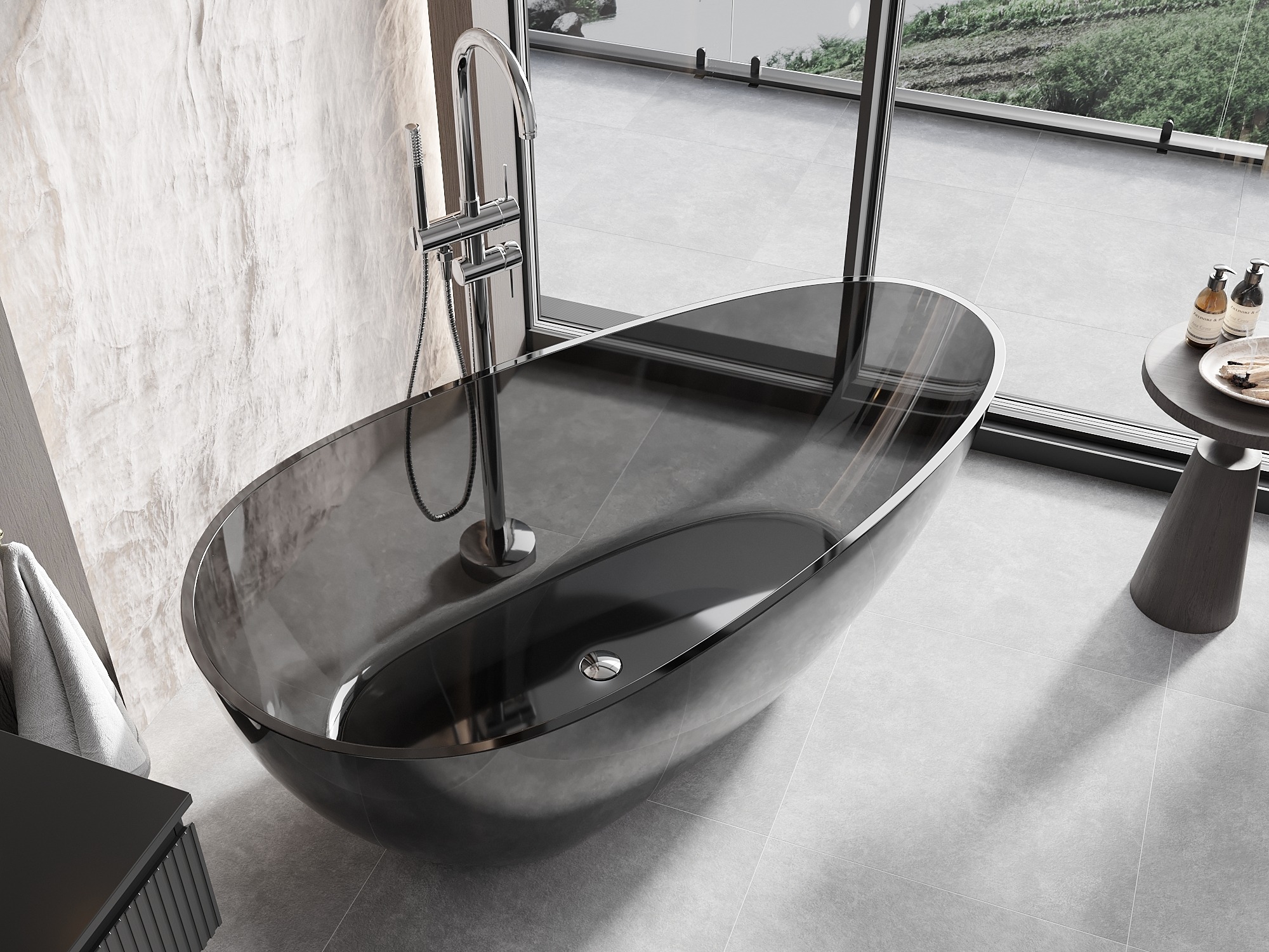 Prosojna kad iz smole v kopalnici