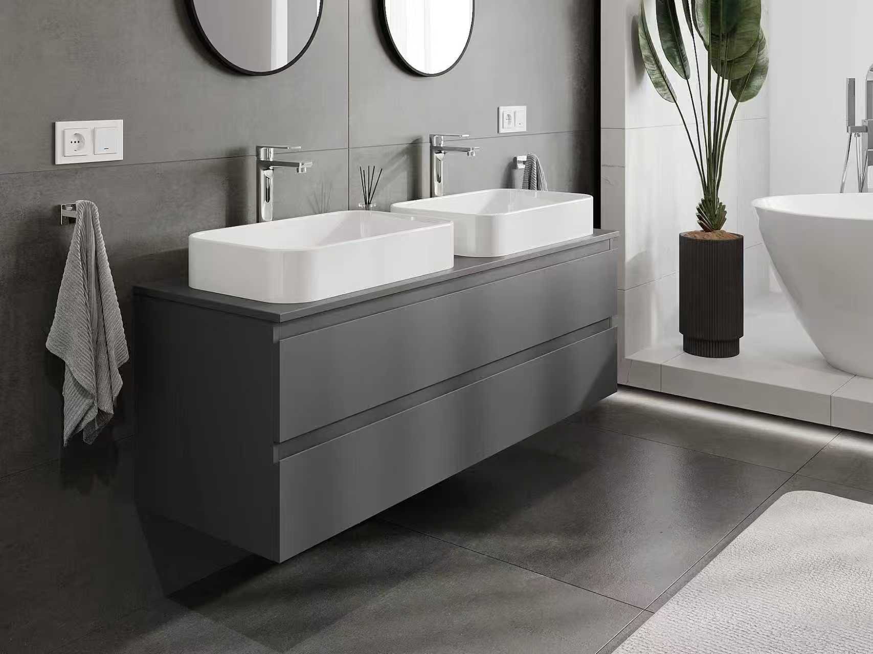 Antracitna kopalniška omarica z dvema umivalnikoma
