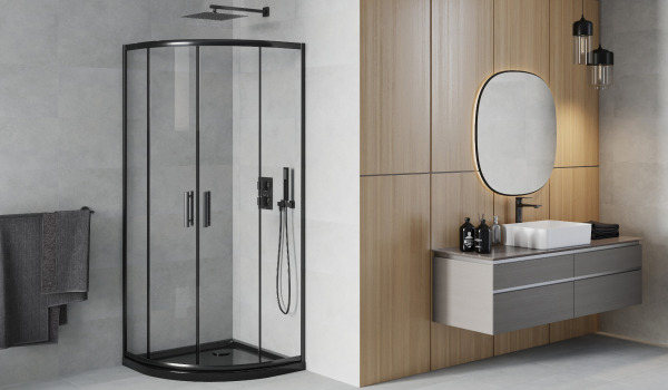 Črna polkrožna kabina v minimalističnem slogu