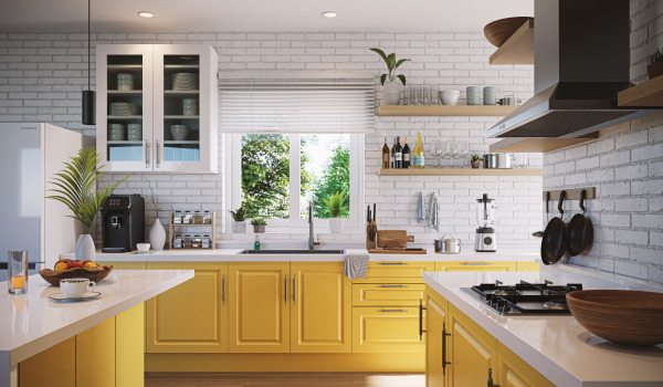 Opečnata stena v kuhinji