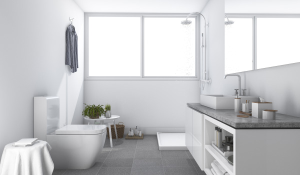 Mesto pravokotne kabine za prhanje v kopalnici